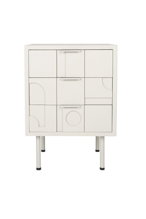 WHITE LABEL LIVING Funk sidebord, m. 3 skuffer - beige MDF og grtt jern (40x50)