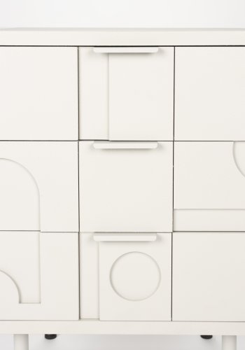 WHITE LABEL LIVING Funk sidebord, m. 3 skuffer - beige MDF og grtt jern (40x50)