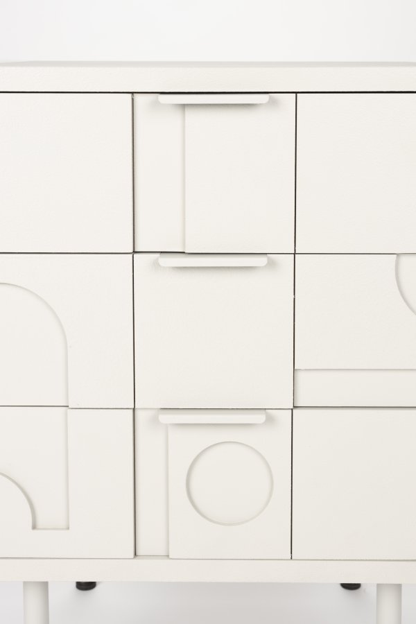 WHITE LABEL LIVING Funk sidebord, m. 3 skuffer - beige MDF og grtt jern (40x50)