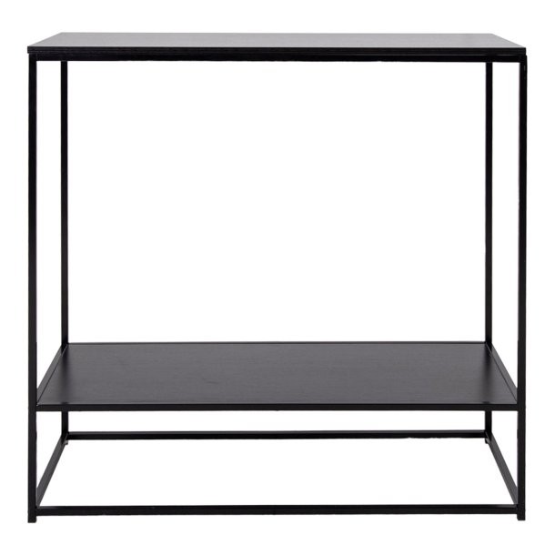 Vita konsolbord, m. hylde - sort melamin og stl (80x36)