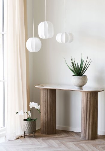 HOUSE NORDIC�Athens konsolbord, oval - hvid keramik og brun decorpapir (120x40)