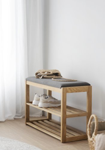 ROWICO Confetti bnk med skohylder - mrkegr stof og natur eg (80x30)