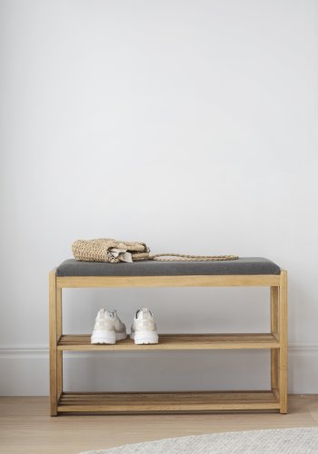 ROWICO Confetti bnk med skohylder - mrkegr stof og natur eg (80x30)