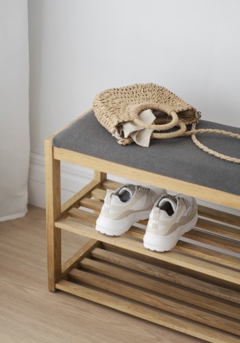 ROWICO Confetti bnk med skohylder - mrkegr stof og natur eg (80x30)