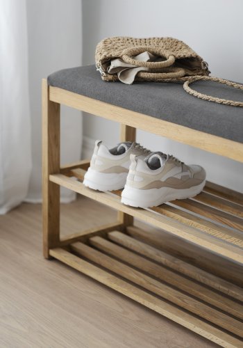 ROWICO Confetti bnk med skohylder - mrkegr stof og natur eg (80x30)