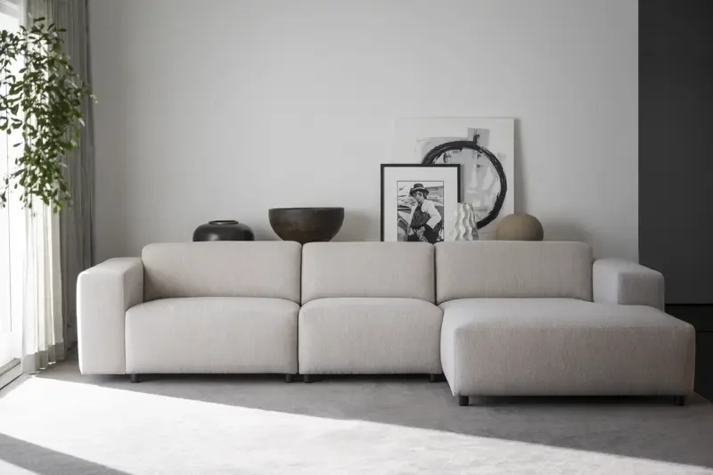 ROWICO Willard 4 pers. modulsofa, m. hyre sjeselong - lys beige stoff