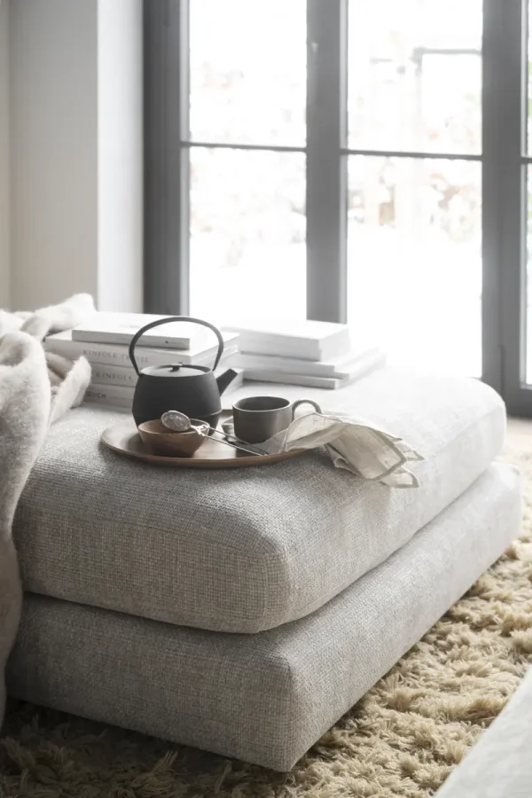 ROWICO Duncan modul fotskammel, rektangulr - lysegr stoff (112x103)