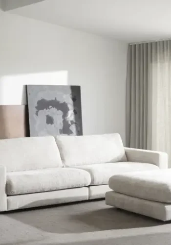 ROWICO Duncan modul fotskammel, rektangulr - lysegr stoff (112x103)