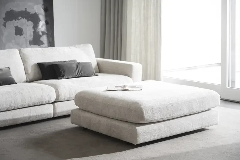 ROWICO Duncan modul fotskammel, rektangulr - lysegr stoff (112x103)