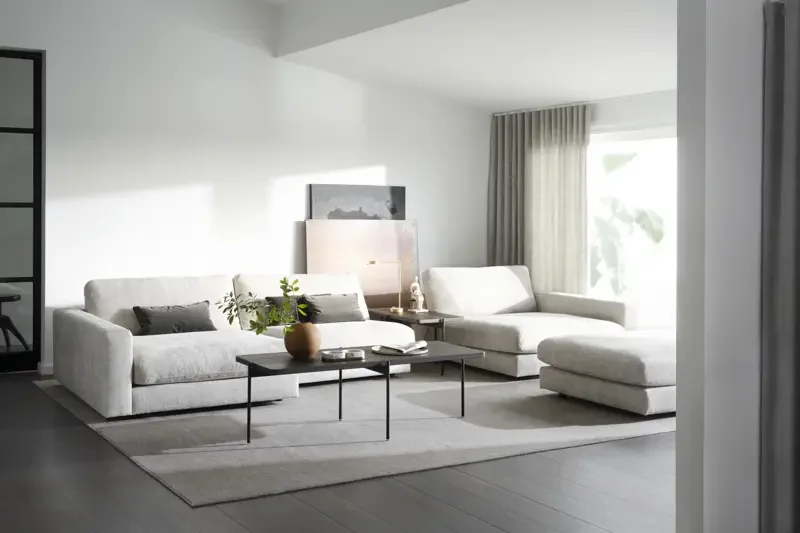 ROWICO Duncan modul fotskammel, rektangulr - lysegr stoff (112x103)