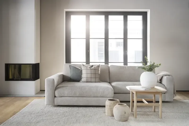 ROWICO Duncan 3 pers. modulsofa, m. venstre sjeselong - lysegr stoff