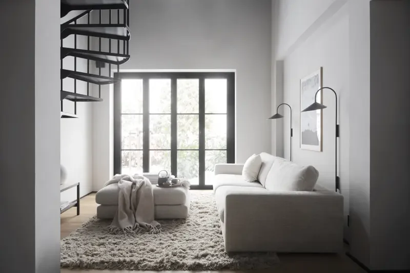 ROWICO Duncan 3 pers. modulsofa, m. venstre sjeselong - lysegr stoff