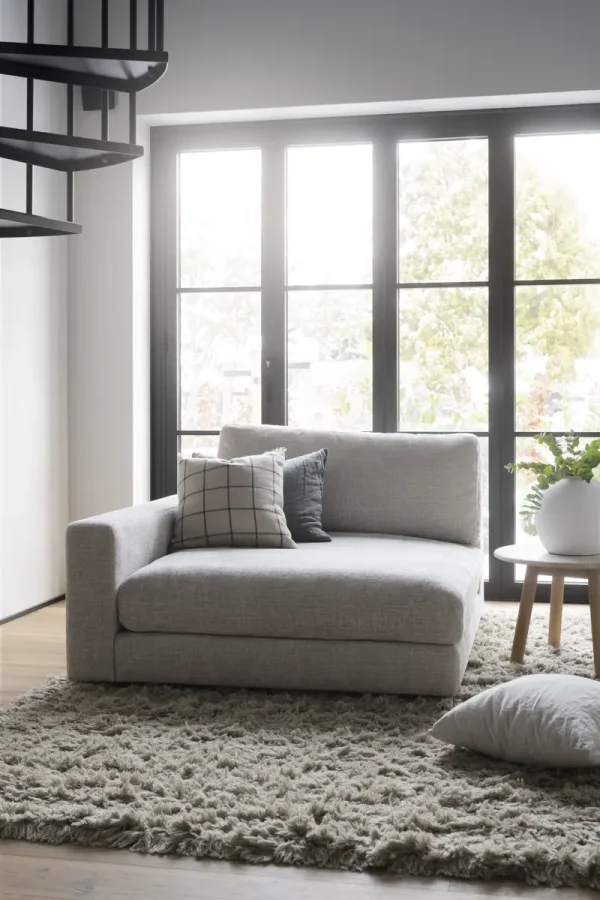 ROWICO Duncan 1,5 pers. modul sjeselong lenestol, venstre - lys gr stoff