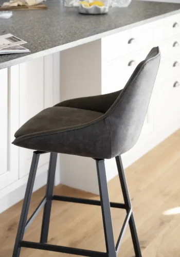 ROWICO Alison barstol, drejelig, m. rygln og fodsttte - gr mikrofiber og sort metal
