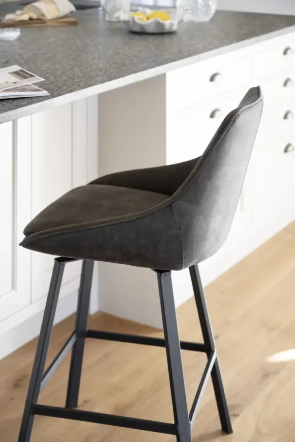 ROWICO Alison barstol, drejelig, m. rygln og fodsttte - gr mikrofiber og sort metal