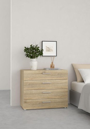 TVILUM Pepe Kommode, m. 4 Schubladen - eichenfarbene Folie und Kunststoff