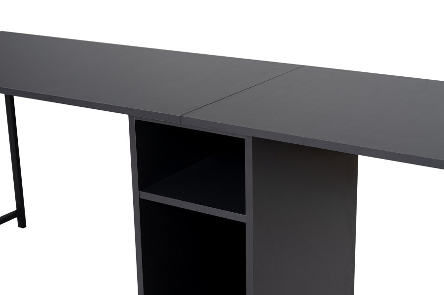 NORDVRK Dobbelt skrivebord, m. 2 rom - antrasittgr melamin og svart metall (240x60)