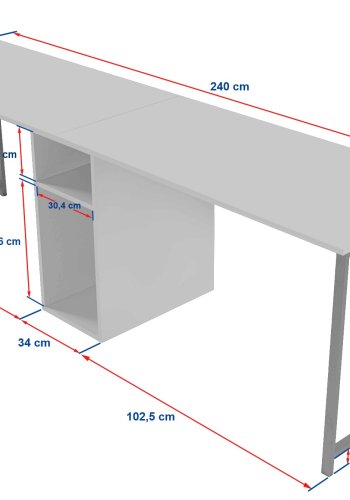 NORDVRK Dobbelt skrivebord, m. 2 rom - antrasittgr melamin og svart metall (240x60)