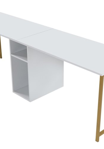 NORDVRK Twin dobbelt skrivebord, m. 2 rom - hvit melamin og gullmetall (240x60)