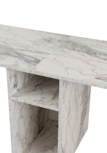 NORDVRK Twin dobbelt skrivebord, m. 2 rom - Fressia marmor melamin og svart metall (240x60)