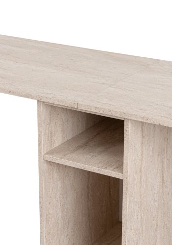 NORDVÄRK Twin dobbelt skrivebord, m. 2 rum - travertin melamin og guld metal (240x60)