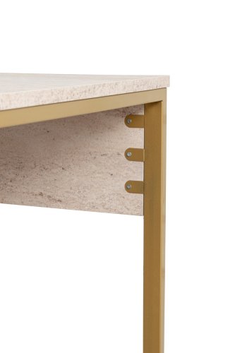 NORDVÄRK Twin dobbelt skrivebord, m. 2 rum - travertin melamin og guld metal (240x60)