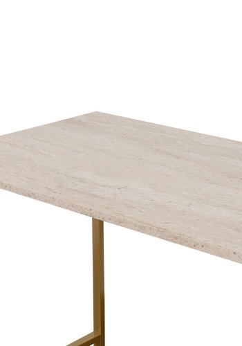 NORDVÄRK Twin dobbelt skrivebord, m. 2 rum - travertin melamin og guld metal (240x60)