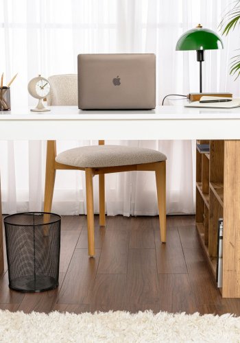 NORDVRK Vesper hjrneskrivebord, med 5 hyller - hvit og atlantisk furu melamin (130x50)