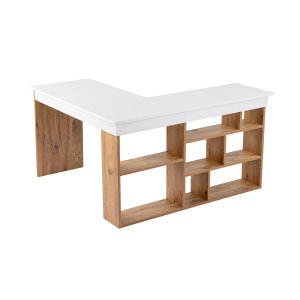 NORDVRK Vesper hjrneskrivebord, med 5 hyller - hvit og atlantisk furu melamin (130x50)