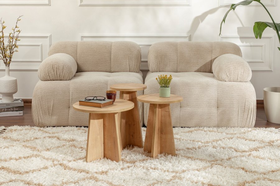 NORDVRK Lume salongbord, rundt - safir eik melamin (sett med 3)