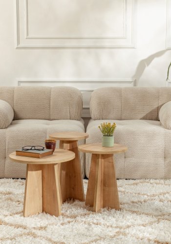 NORDVRK Lume salongbord, rundt - safir eik melamin (sett med 3)