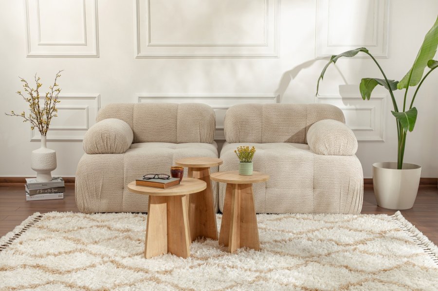 NORDVRK Lume salongbord, rundt - safir eik melamin (sett med 3)