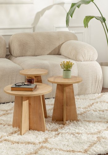 NORDVRK Lume salongbord, rundt - safir eik melamin (sett med 3)