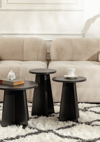 NORDVRK Lume salongbord, rundt - svart tremelamin (sett med 3)