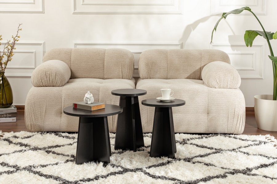 NORDVRK Lume salongbord, rundt - svart tremelamin (sett med 3)