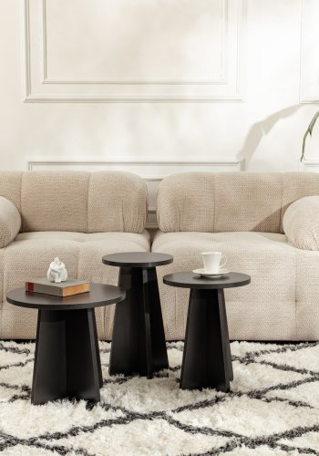 NORDVRK Lume salongbord, rundt - svart tremelamin (sett med 3)