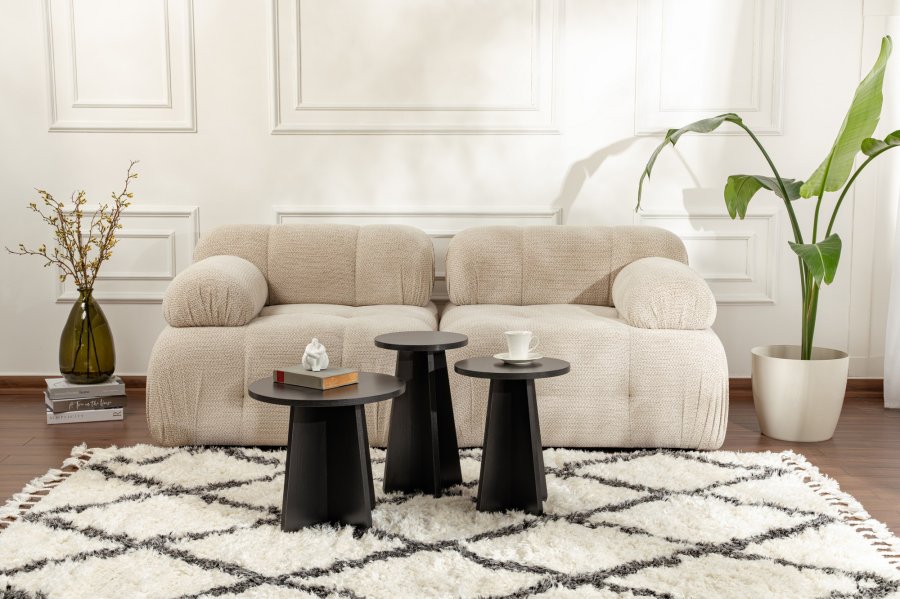 NORDVRK Lume salongbord, rundt - svart tremelamin (sett med 3)