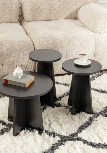 NORDVRK Lume salongbord, rundt - svart tremelamin (sett med 3)