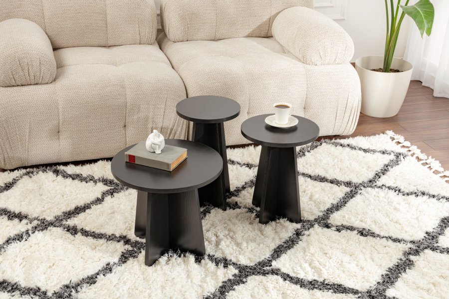 NORDVRK Lume salongbord, rundt - svart tremelamin (sett med 3)