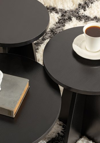 NORDVRK Lume salongbord, rundt - svart tremelamin (sett med 3)