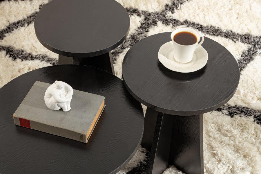 NORDVRK Lume salongbord, rundt - svart tremelamin (sett med 3)