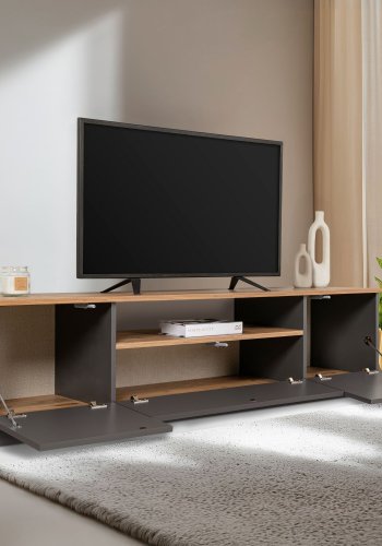 NORDVÄRK Veramont TV-bord, m. 3 lger, 1 hylde - antracit og atlantisk fyrretr melamin (180x44,5)