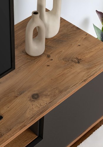 NORDVÄRK Veramont TV-bord, m. 3 lger, 1 hylde - antracit og atlantisk fyrretr melamin (180x44,5)