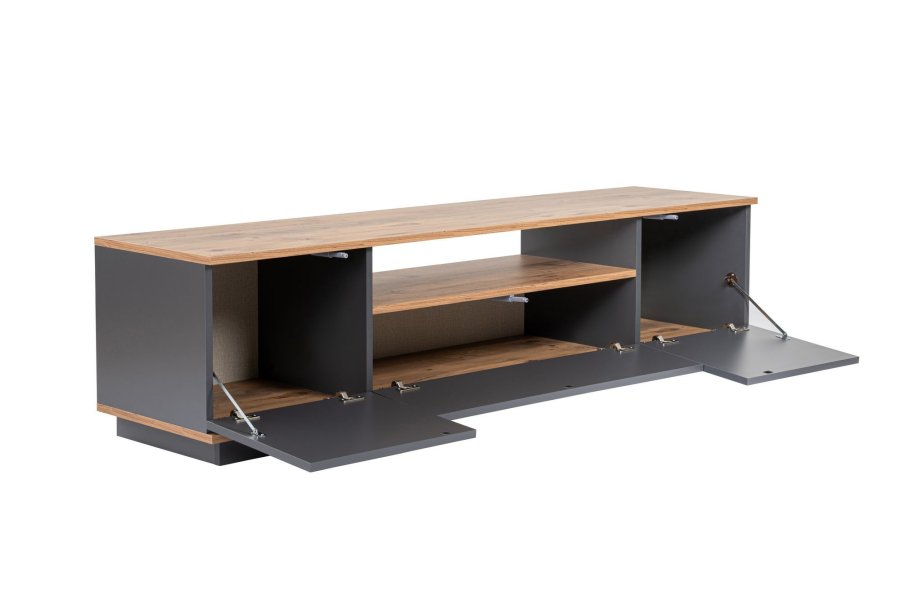 NORDVÄRK Veramont TV-bord, m. 3 lger, 1 hylde - antracit og atlantisk fyrretr melamin (180x44,5)