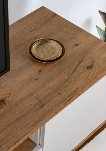 NORDVÄRK Veramont TV-bord, m. 3 lger, 1 hylde - hvid og atlantisk fyrretr melamin (180x44,5)