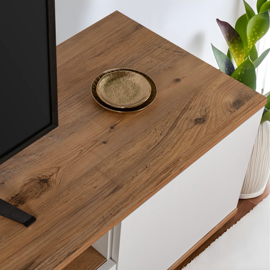 NORDVÄRK Veramont TV-bord, m. 3 lger, 1 hylde - hvid og atlantisk fyrretr melamin (180x44,5)