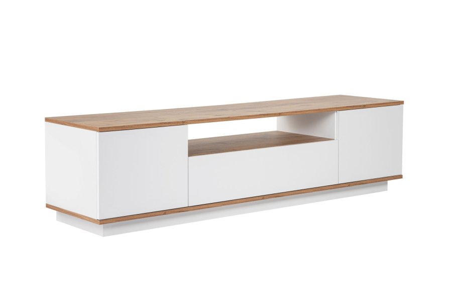 NORDVÄRK Veramont TV-bord, m. 3 lger, 1 hylde - hvid og atlantisk fyrretr melamin (180x44,5)