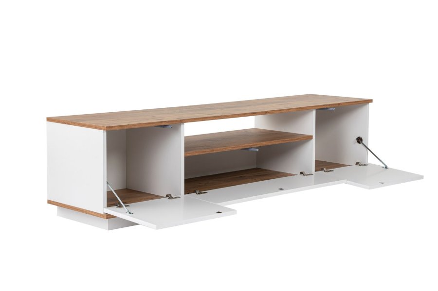 NORDVÄRK Veramont TV-bord, m. 3 lger, 1 hylde - hvid og atlantisk fyrretr melamin (180x44,5)