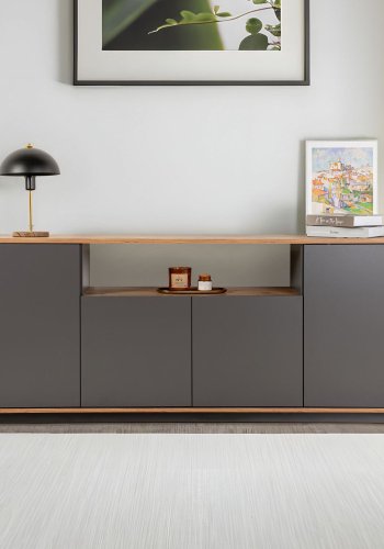 NORDVÄRK Arista konsolbord, m. 4 lger, 2 hylder - antracit og atlantisk fyrretr melamin (180x44,5)