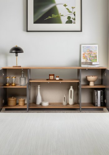 NORDVÄRK Arista konsolbord, m. 4 lger, 2 hylder - antracit og atlantisk fyrretr melamin (180x44,5)